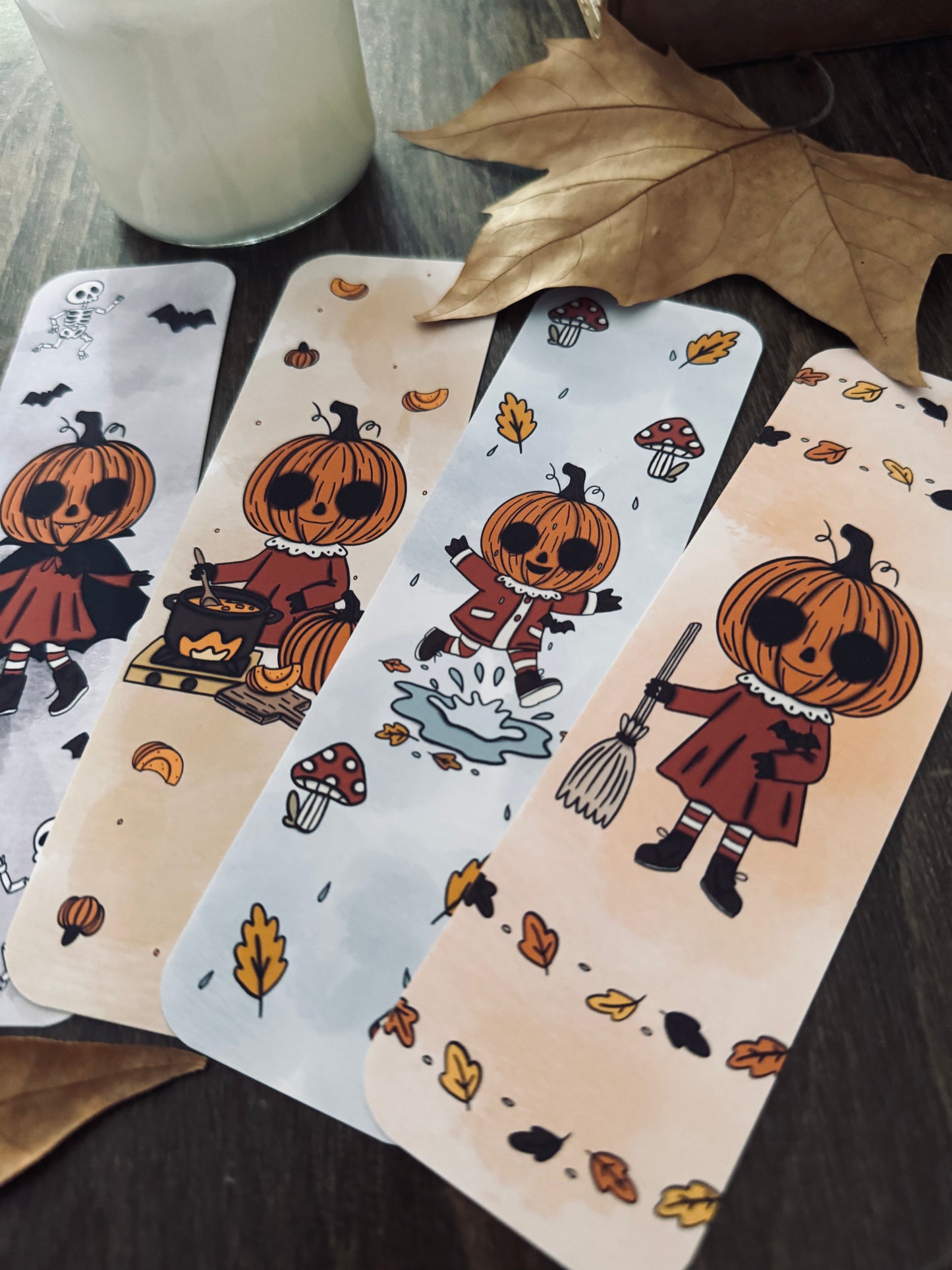 Lot de 4 marque-pages "Citrouilles d'automne"