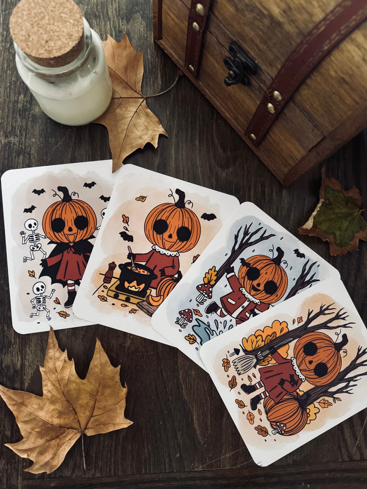 Lot de 4 illustrations Citrouilles