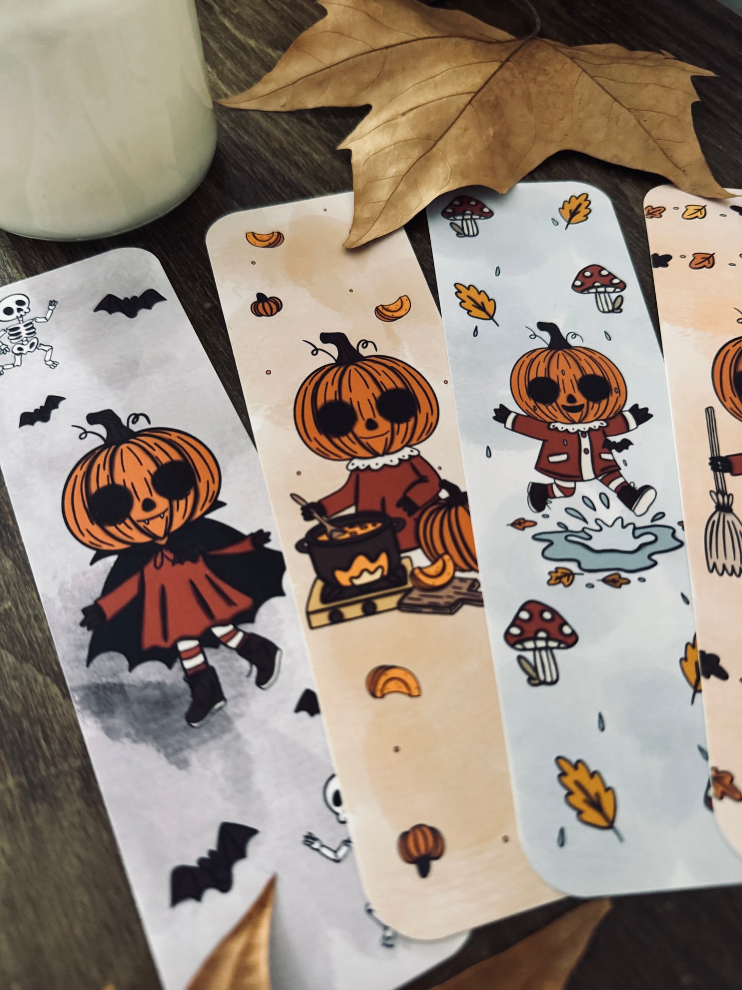 Lot de 4 marque-pages "Citrouilles d'automne"
