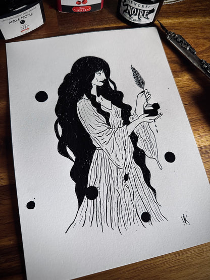 Dessin à la Plume - Sorcière de l'encre