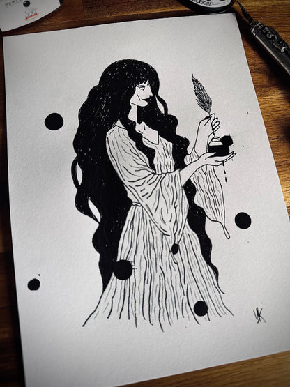 Dessin à la Plume - Sorcière de l'encre