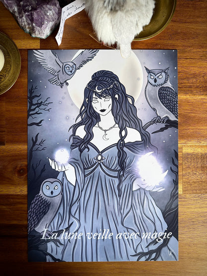 Illustration "Sorcière de la lune et des chouettes"
