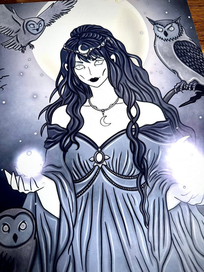 Illustration "Sorcière de la lune et des chouettes"