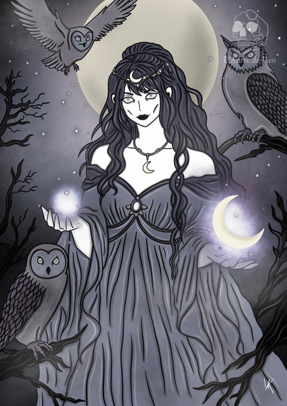 Illustration "Sorcière de la lune et des chouettes"