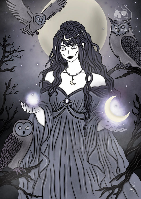 Illustration "Sorcière de la lune et des chouettes"